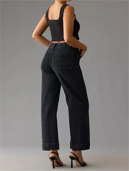 Tummy Control Cropped Wide-Leg Jeans