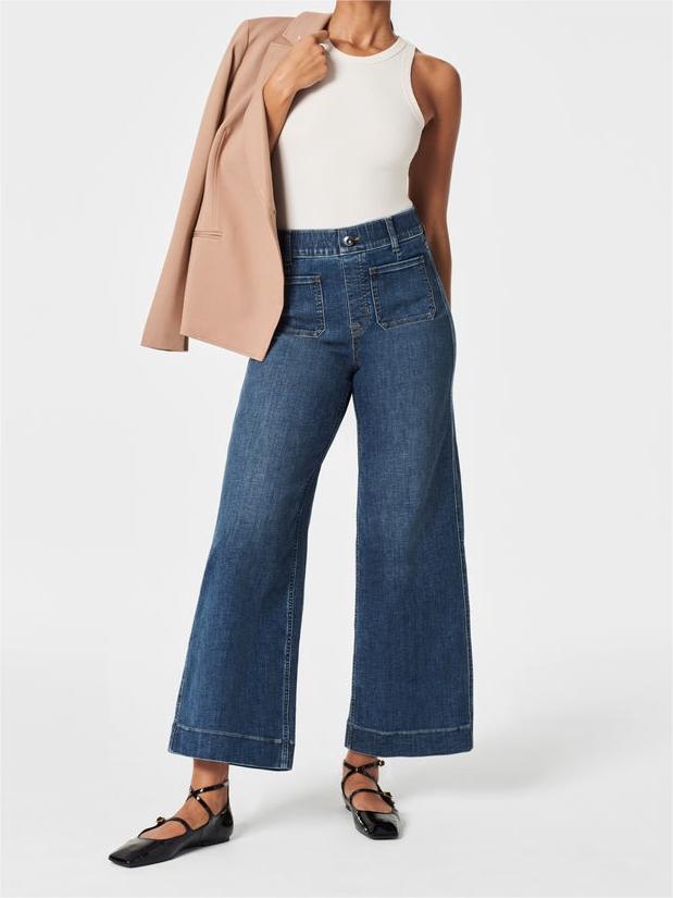 Tummy Control Cropped Wide-Leg Jeans